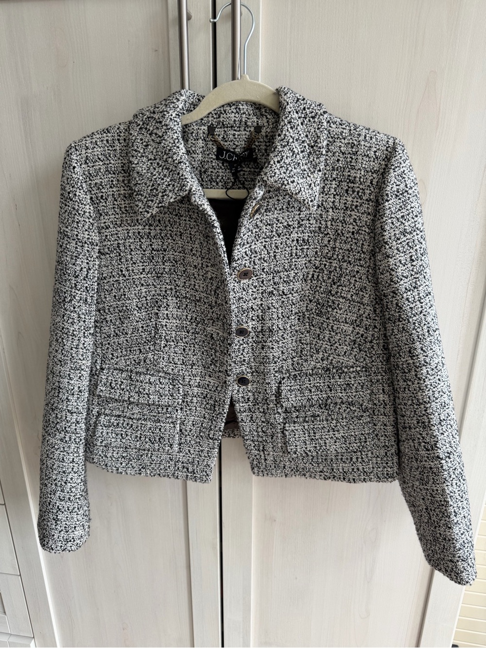 J. Crew Black and White Tweed Cropped Blazer
